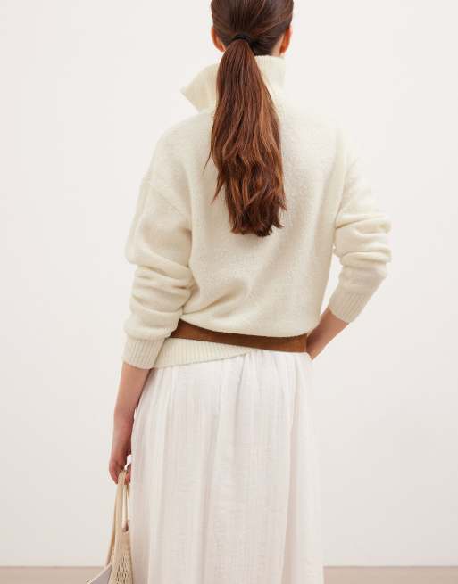 NA-KD Pullover mit Reißverschluss aus Wollmix in Wollweiß, 2 von 5