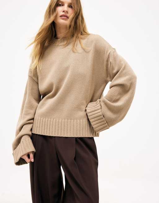 NA-KD Pullover mit umgeschlagenen Ärmeln in sanftem Beige, 3 von 5