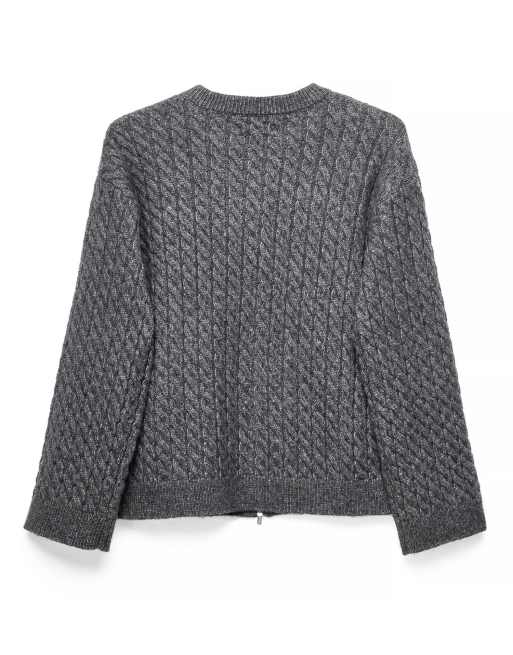 NA-KD Pullover mit Zopfmuster und Reißverschluss in Dunkelgrau, 5 von 5
