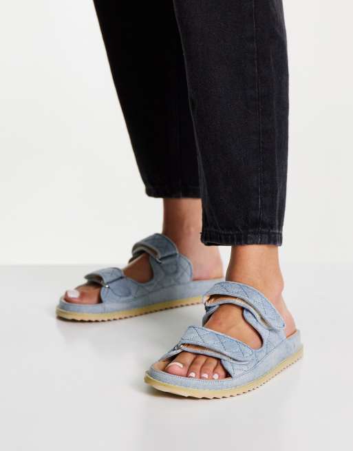 NA KD quilted denim chunky sandals in blue ASOS