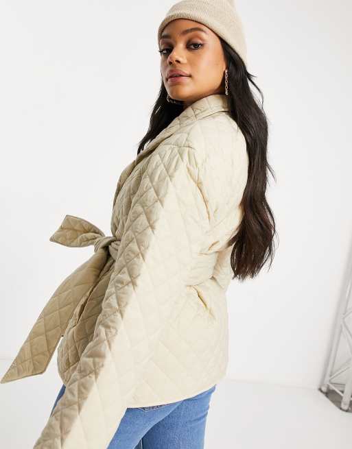 Quilted jacket with belt sales