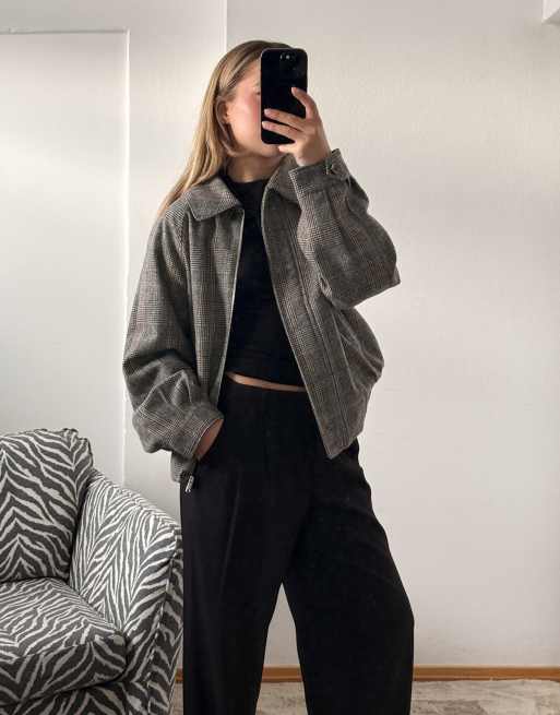 NA-KD Raglan sleeve wool blend jacket in check, 5 of 5