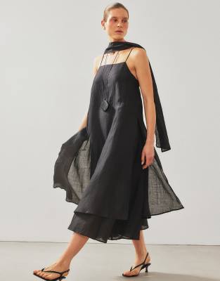NA-KD - Ramie - Robe mi-longue à détail foulard - Noir 40