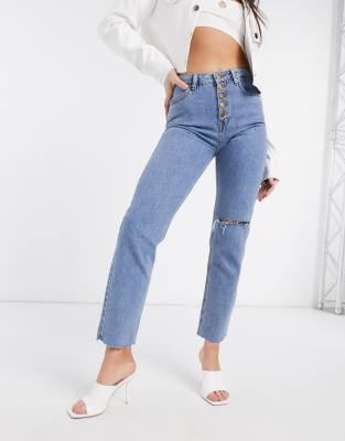 ripped raw hem mom jeans