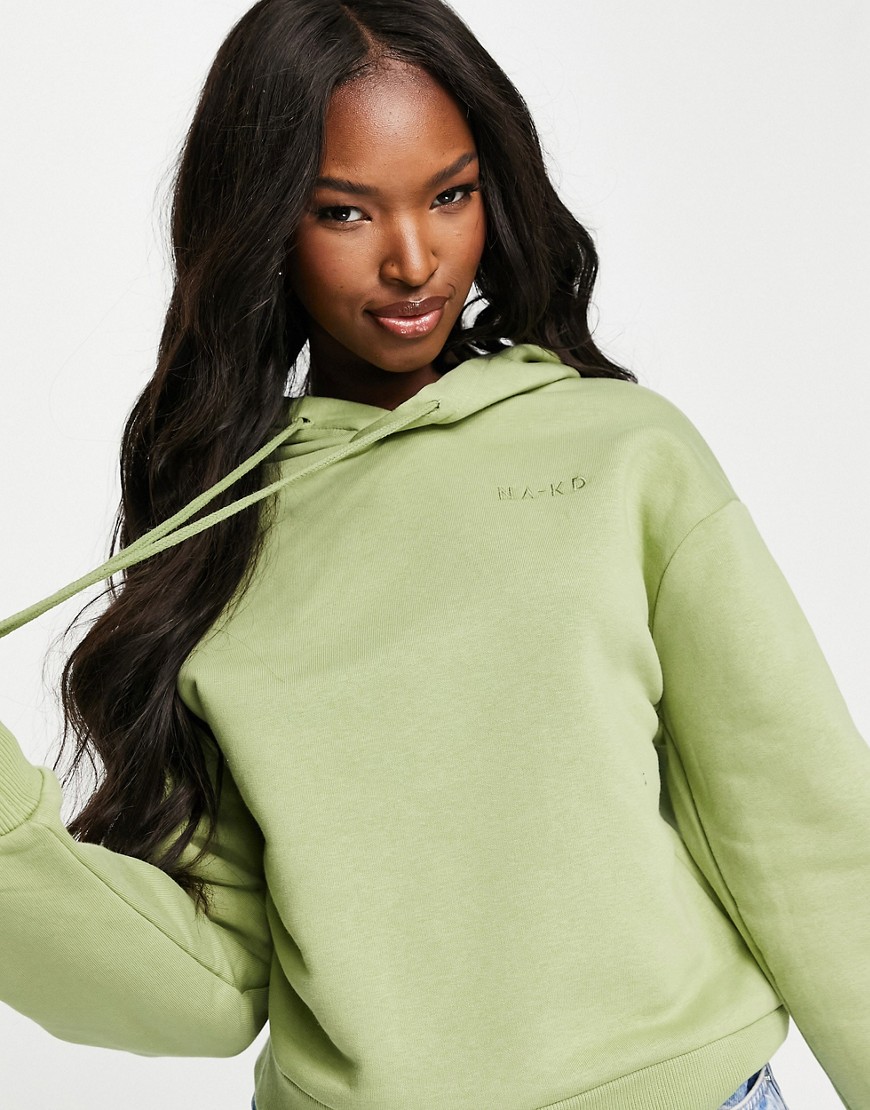 NA-KD recycled cotton logo print hoodie in sage green