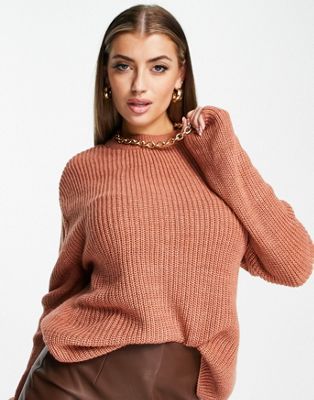 NA-KD polyester round neck jumper in dusty pink - PINK
