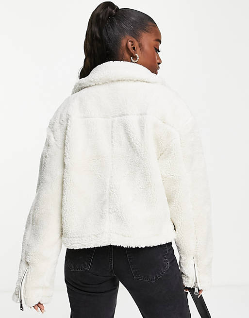 Women NA-KD recycled teddy borg jacket in off white 