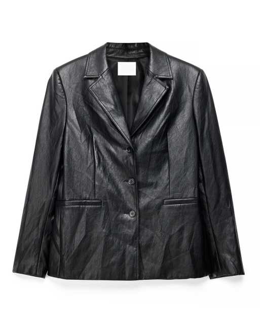 NA-KD Regular-Fit PU-Blazer in Schwarz, 4 von 5
