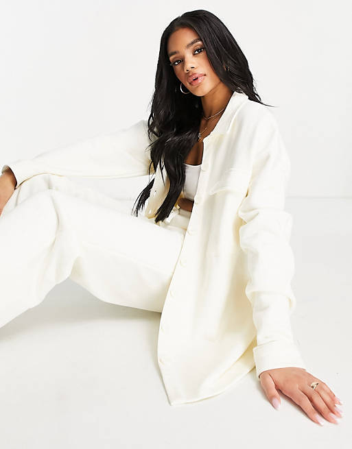 Tops Shirts & Blouses/NA-KD relaxed jersey overshirt in off white co-ord 