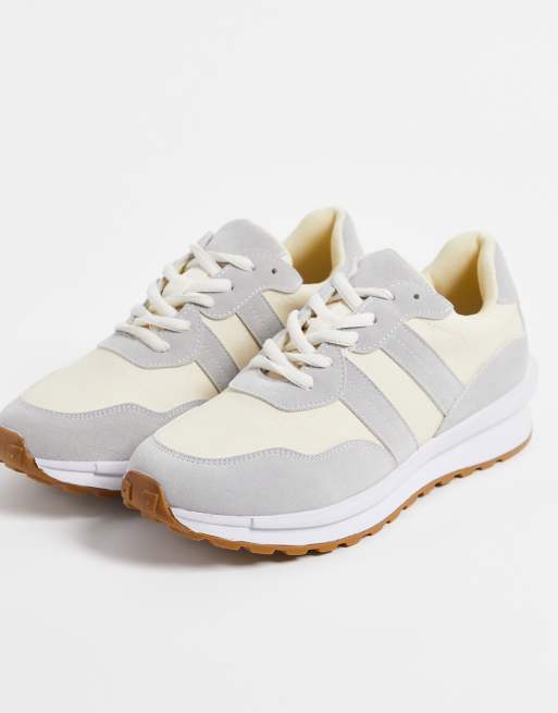 NA-KD retro runner trainers in light grey/beige
