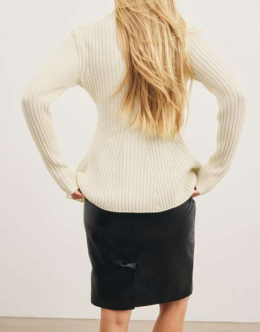 NA-KD Rib knitted peplum cardigan in offwhite, 2 of 5