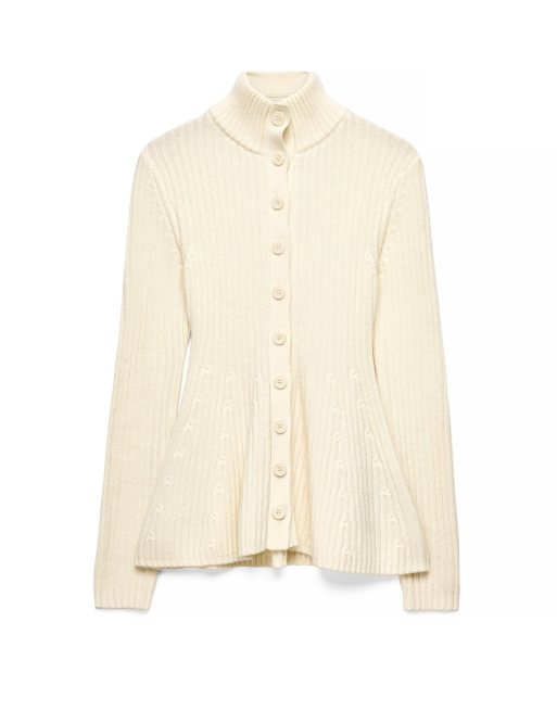 NA-KD Rib knitted peplum cardigan in offwhite, 5 of 5