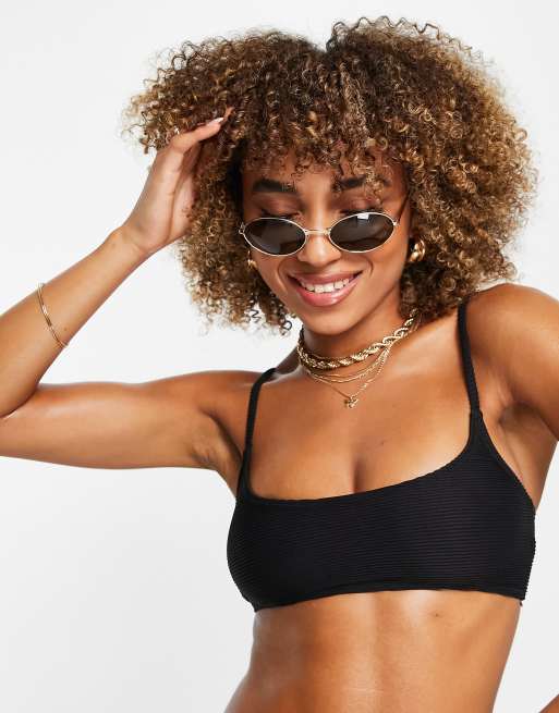 Black ribbed best sale bandeau bikini top