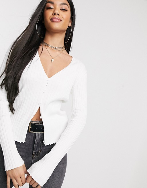 NA-KD ribbed buttoned cardigan in off white