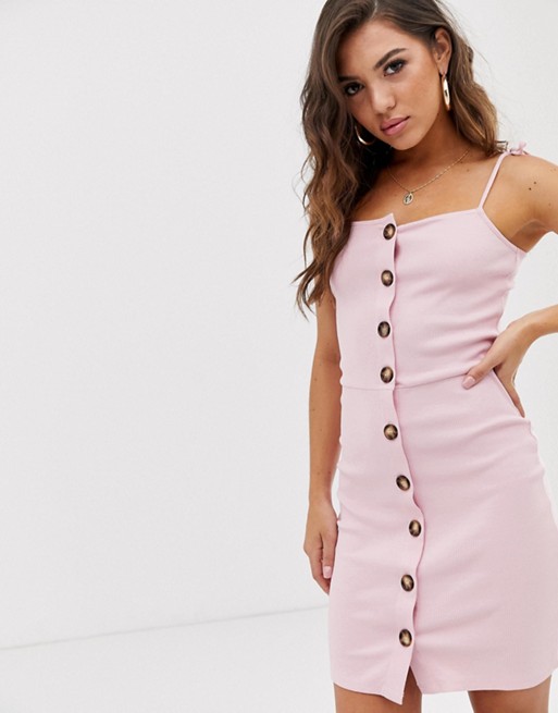 Na-kd ribbed buttoned dress in pink