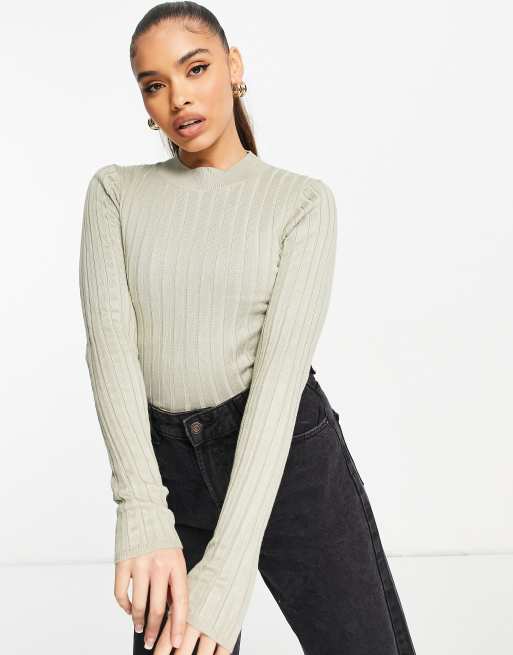 NA-KD ribbed fitted jumper in khaki | ASOS