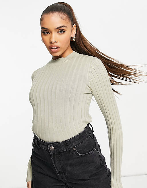 Jumpers & Cardigans NA-KD ribbed fitted jumper in khaki 