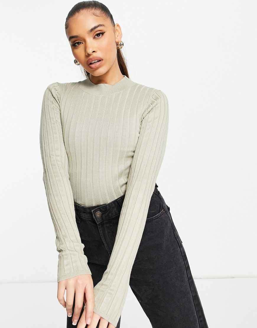 Na-kd Ribbed Fitted Sweater In Khaki-green