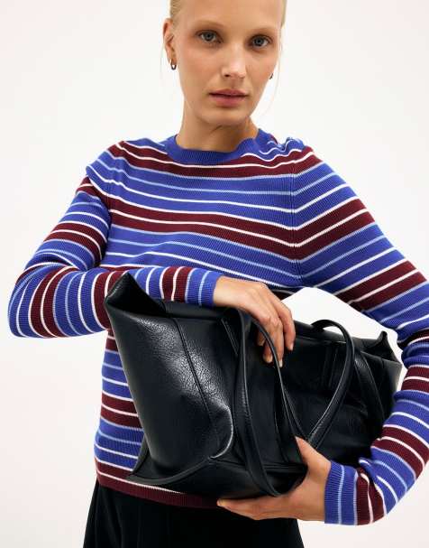 NA-KD Ribbed knitted round neck top in blue stripe