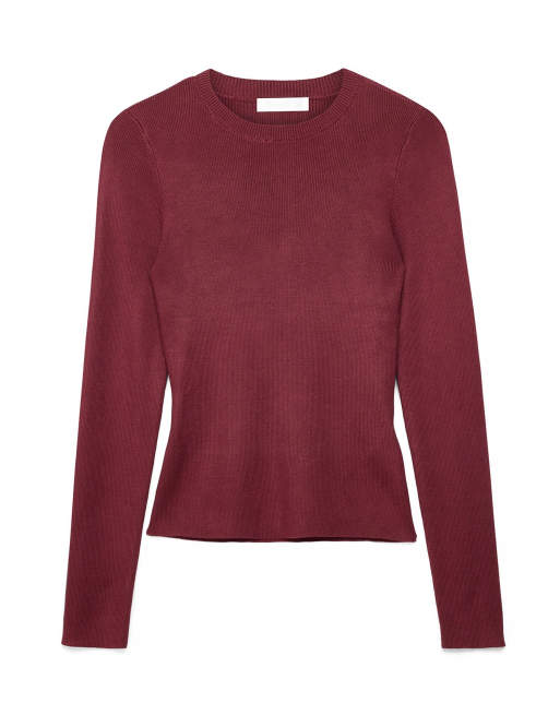 NA-KD Ribbed knitted round neck top in wine red, 4 of 5