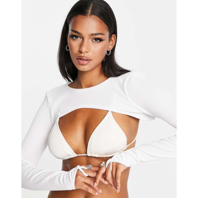 White long best sale sleeve bikini top