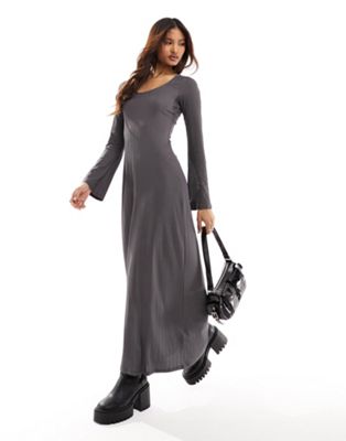 NA-KD ribbed maxi dress in dark grey
