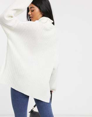 white ribbed roll neck jumper
