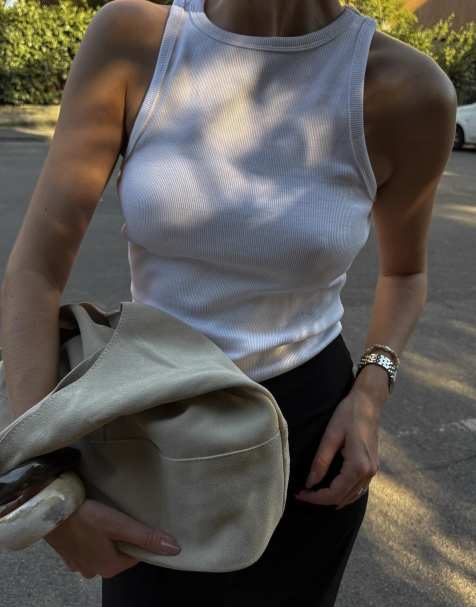 NA-KD Ribbed tank in white - view 1