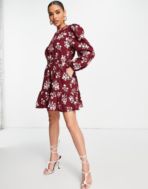NA-KD - Robe à manches longues - Bordeaux fleuri