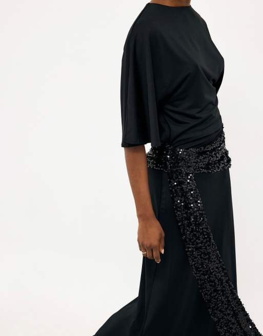 NA-KD Robe à sequins à nouer à la taille noire, 4 de 5