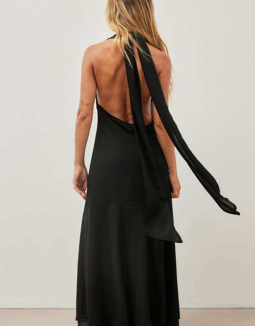 NA-KD - Robe asymétrique en mousseline à dos nu - Noir, 3 de 5