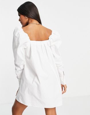 Robes casual NA-KD - Robe babydoll courte à encolure carrée - Blanc