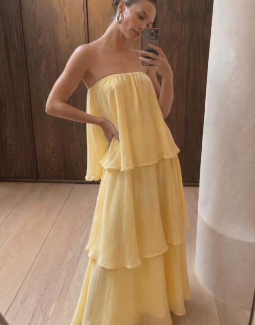 NA-KD - Robe bandeau longue à volants étagés - Jaune clair