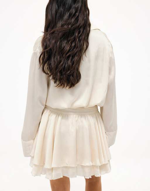 NA-KD - Robe chemise courte à taille froncée - Crème, 3 de 4