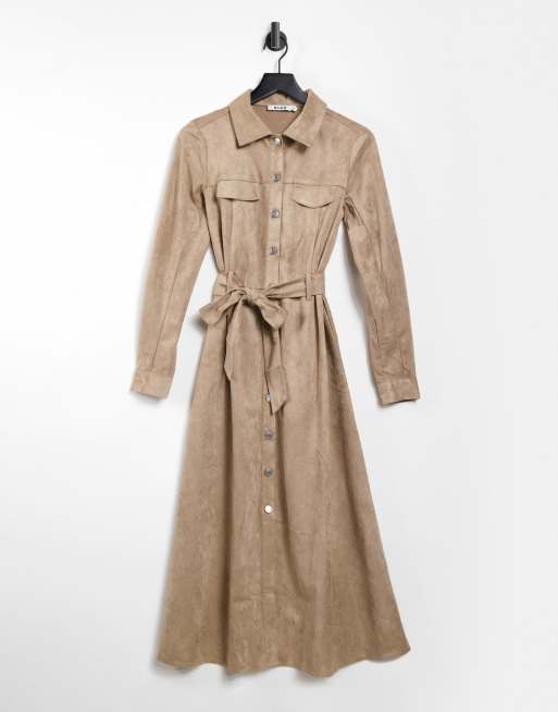 NA KD Robe chemise fonctionnelle imitation daim Beige