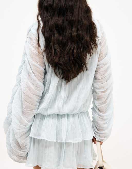 NA-KD - Robe courte à manches longues et détail foulard - Bleu, 2 de 3