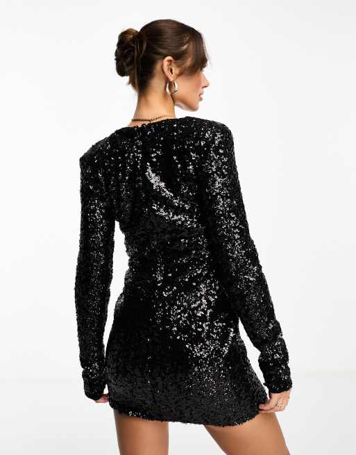 Robe sequin noir manche longue sale