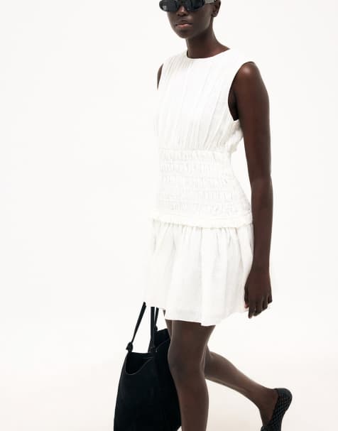 NA-KD robe courte babydoll sans manches en mélange de lin blanche - view 1