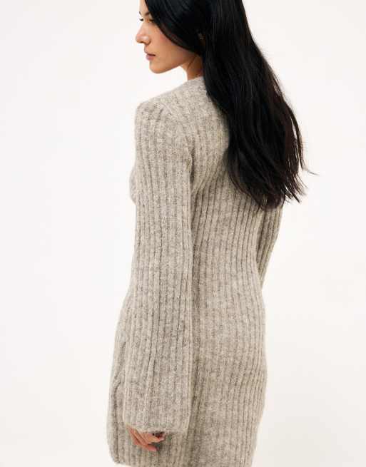 NA-KD robe courte cardigan en maille mélangée beige chiné, 3 de 5