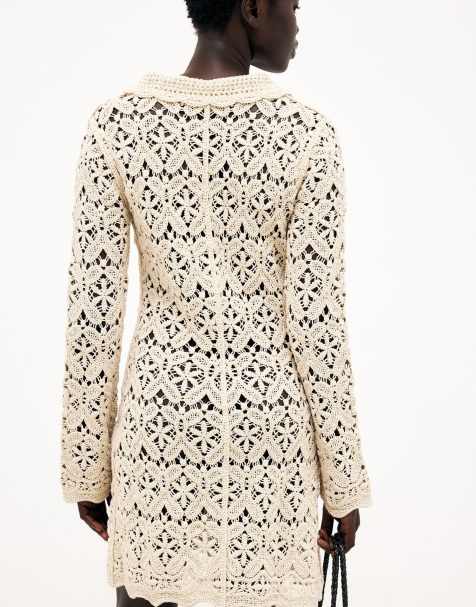 NA-KD - Robe courte en maille au crochet - Blanc cassé - view 1