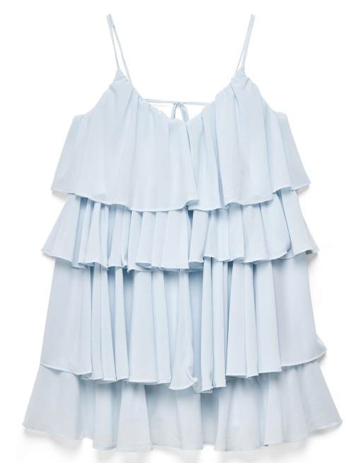 NA-KD - Robe courte plissée à volants et bretelles - Bleu, 5 de 5