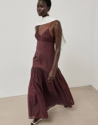 NA-KD - Robe froncée à bretelles - Marron