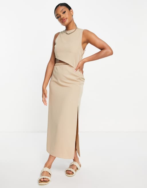 NA-KD - Robe longue à découpe avec cordon de serrage - Beige