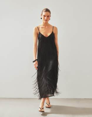 NA-KD - Robe longue à franges - Noir 40