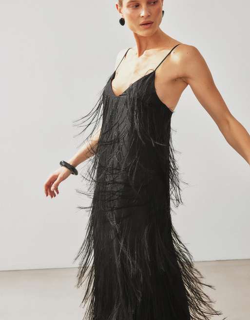 NA-KD - Robe longue à franges - Noir, 3 de 5