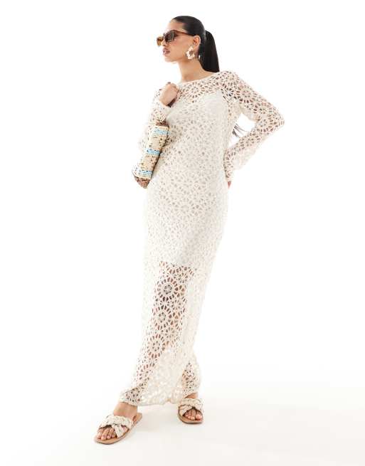 NA-KD - Robe longue au crochet à encolure dégagée dans le dos - Beige clair