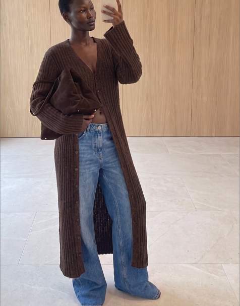 NA-KD robe longue cardigan en maille mélangée laine marron - view 1