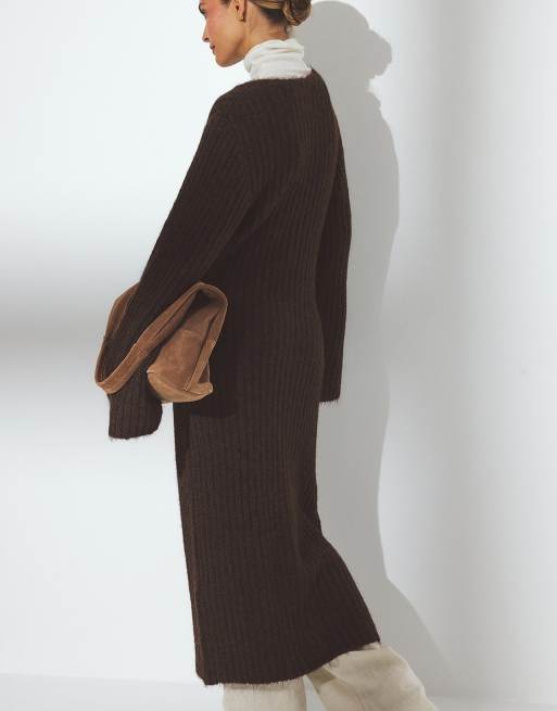 NA-KD robe longue cardigan en maille mélangée laine marron, 3 de 5