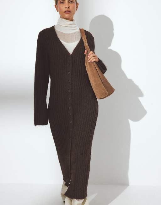 NA-KD robe longue cardigan en maille mélangée laine marron, 4 de 5