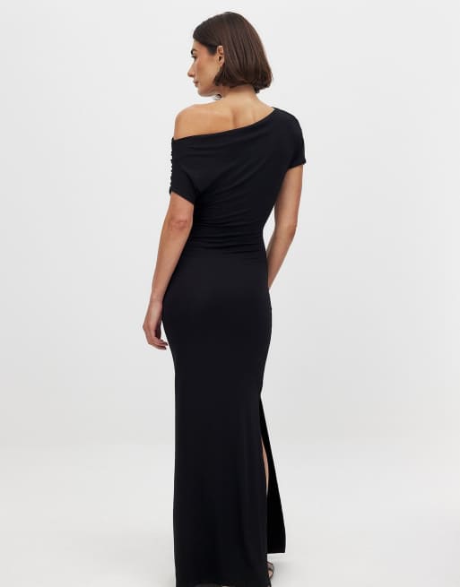 NA-KD - Robe longue drapée en tissu doux - Noir, 2 de 5